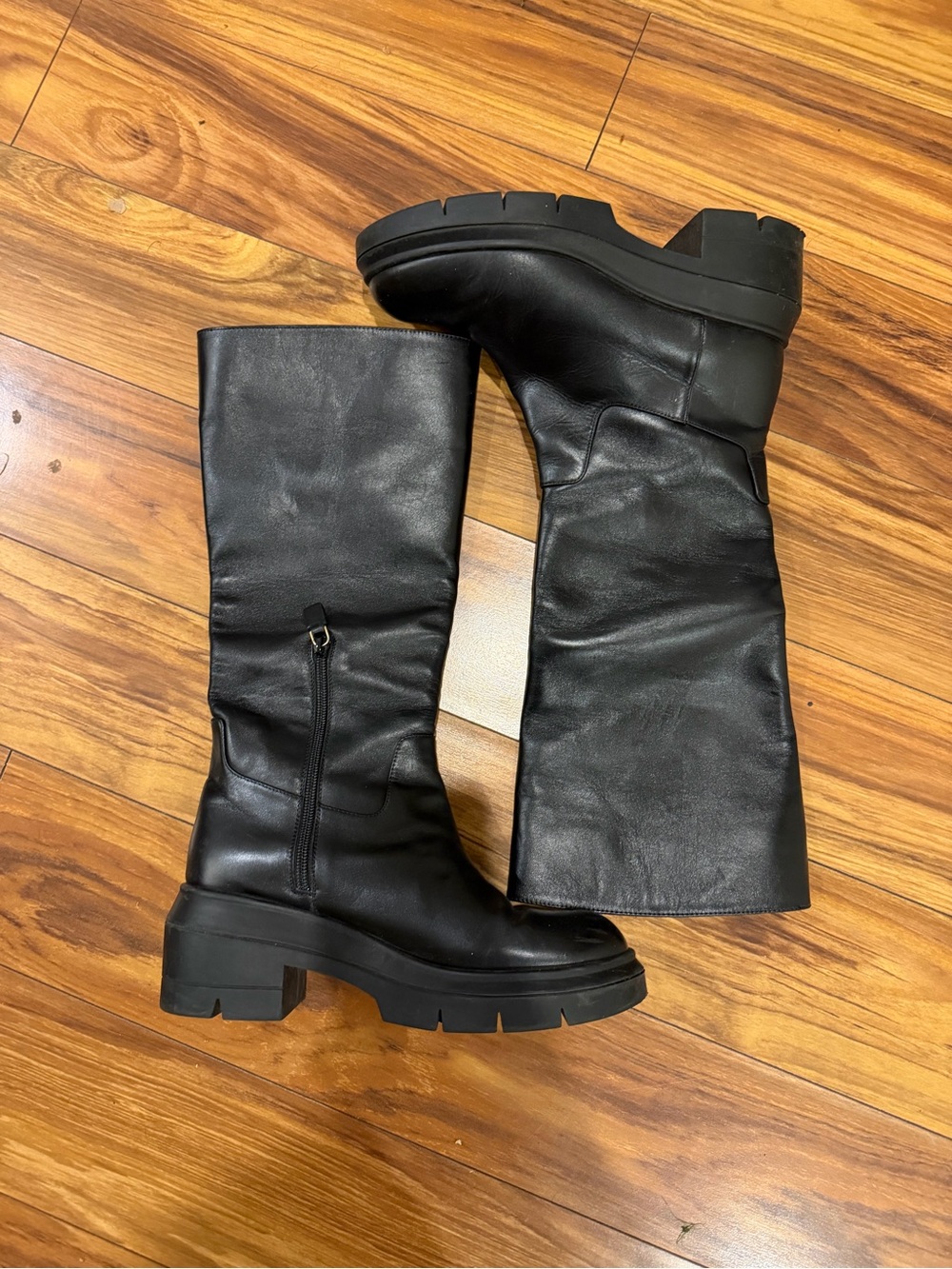 Stuart Weitzman Morph Tall Boots Women’s 7.5 B Black Leather Chunky Lug Sole